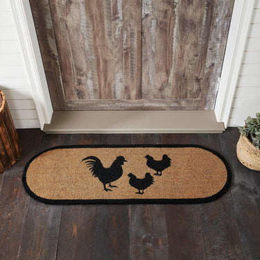 Down Home Rooster & Hens Coir Rug Oval 17x48 - The Fox Decor